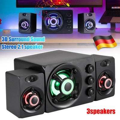 PC Lautsprecher mit Subwoofer System für Laptop Computer Bass USB 3,5mm Klinke