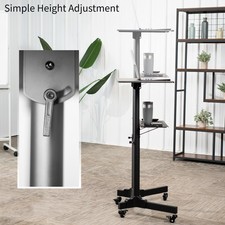 Black Mobile 24" Height Adjustable Rolling Podium, Lectern, Laptop Workstation