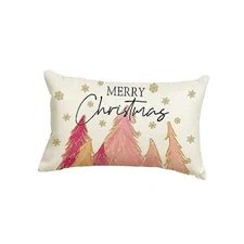  Christmas Tree Merry Christmas Throw Pillow Cover, 20" x 12" (Pack of 1) Pink