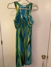 Calvin klein Blue Green Print Swing Empire Summer Cocktail Dress Sz 6