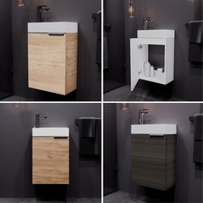 Unterschrank mit Keramik Waschbecken 40 cm inkl. Armatur Schwarz oder Silber