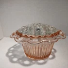 Anchor Hocking Old Colony Pink Lace Edge 7" Flower Bowl Vase w/Clear Flower Frog