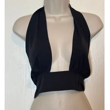 SHEIN Curve 1XL Black Halter Ties in back of neck Stretchy