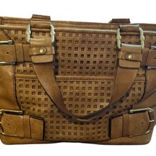 Michael Kors Leather Satchel Tote Bag Woven Details Buckle Accents