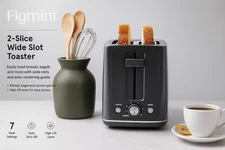 Figment Toaster 2 Slice Wide Slot Toaster with 7 Heat Settings and Auto Shutoff