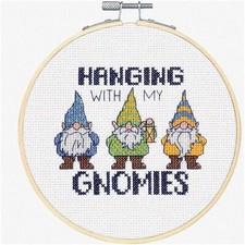Colorful Gnomies Cross Stitch Kit - Whimsical Embroidery Set with 14 Count White