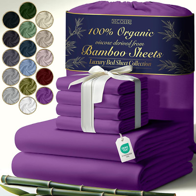 Ultra Soft Organic Bamboo King Sheets - 6Pcs, 17'' Deep Pocket, Purple