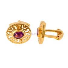 Naturale Ametista Gemma Con Placcato Oro 925 Argento Sterling Gemelli #1805