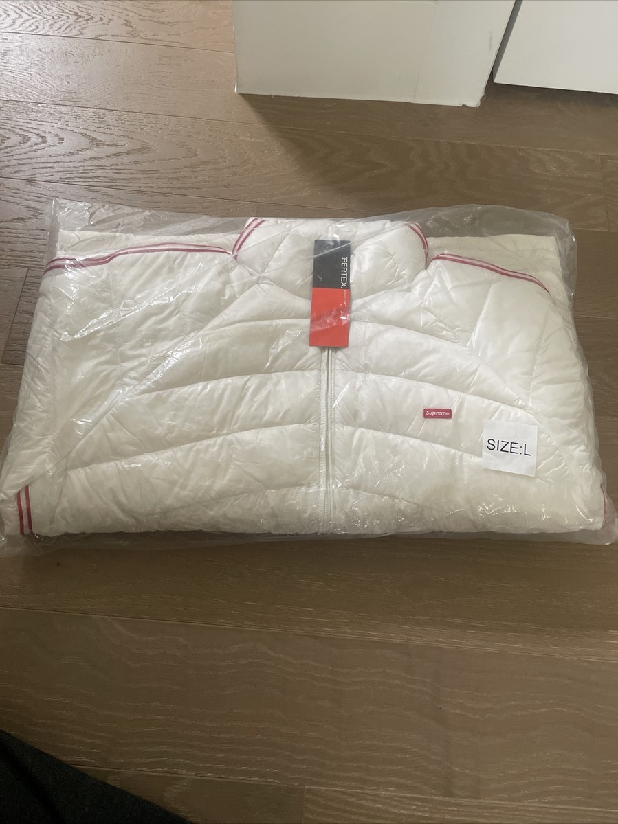 Supreme White With Red Stripes Micro Down Jacket Size (L Supreme White With Red Stripes Micro Down Jacket Size (L