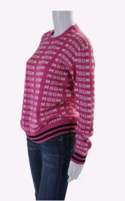MSGM Girls Hot Pink Crew Neck Printed Long Sleeve Pullover Sweater Top Size 14