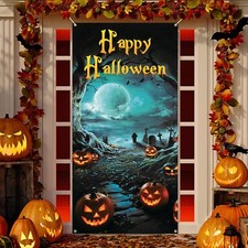 Halloween Door Decorations Halloween Door Cover Horror Moon Night Door Cover