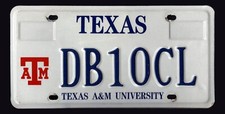 TX Texas A M University Collegiate College License Plate DB10CL - Real, Used
