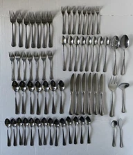 Vintage Set of 63 ROGERS CO Korea Stainless Flatware Forks Knives Spoons Serving