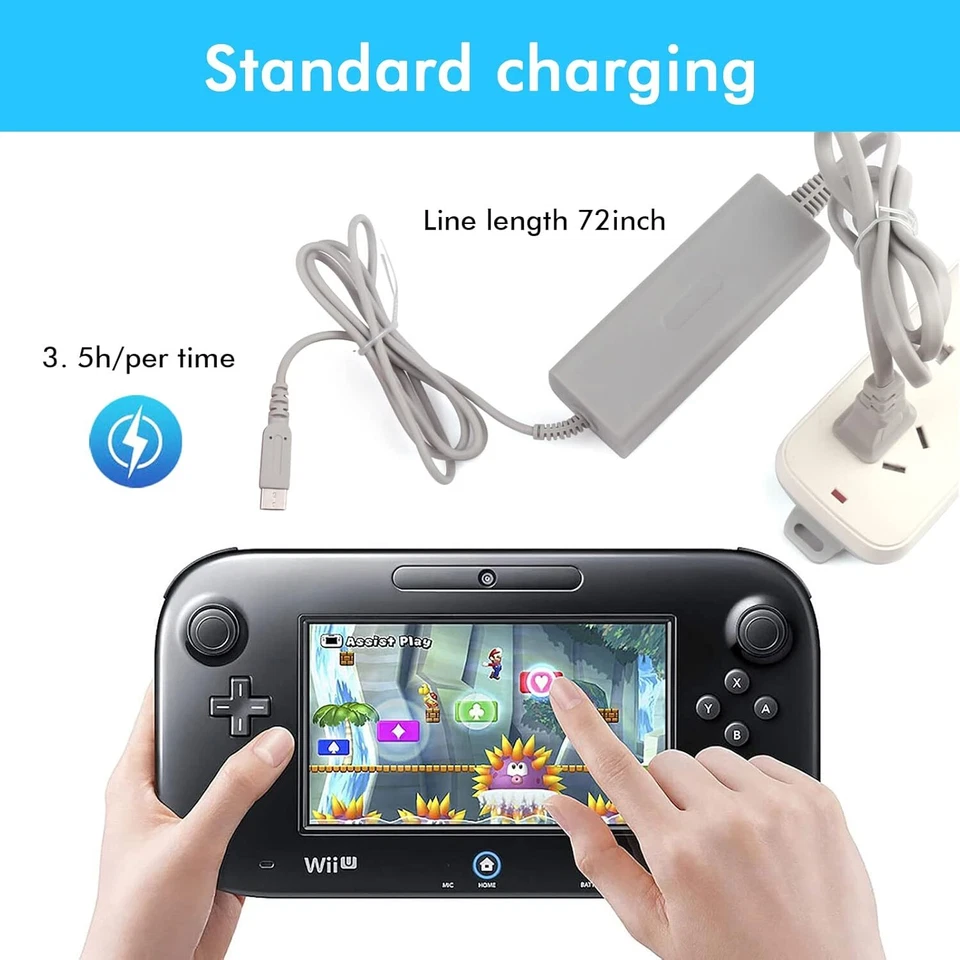 AC Power Supply Charging Adapter Cable Charger For Nintendo Wii U GamePad - Image 4 of 4