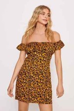 Nasty Gal Women's Animal Print Bardot Ruched Bust Mini Dress in Size 8