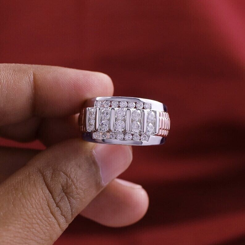 14K Gold Plated Men's Wedding Band with Round Moissanite-image