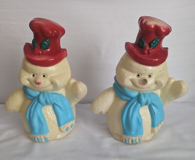 Lot of two vintage hard plastic blow mold snowmen
