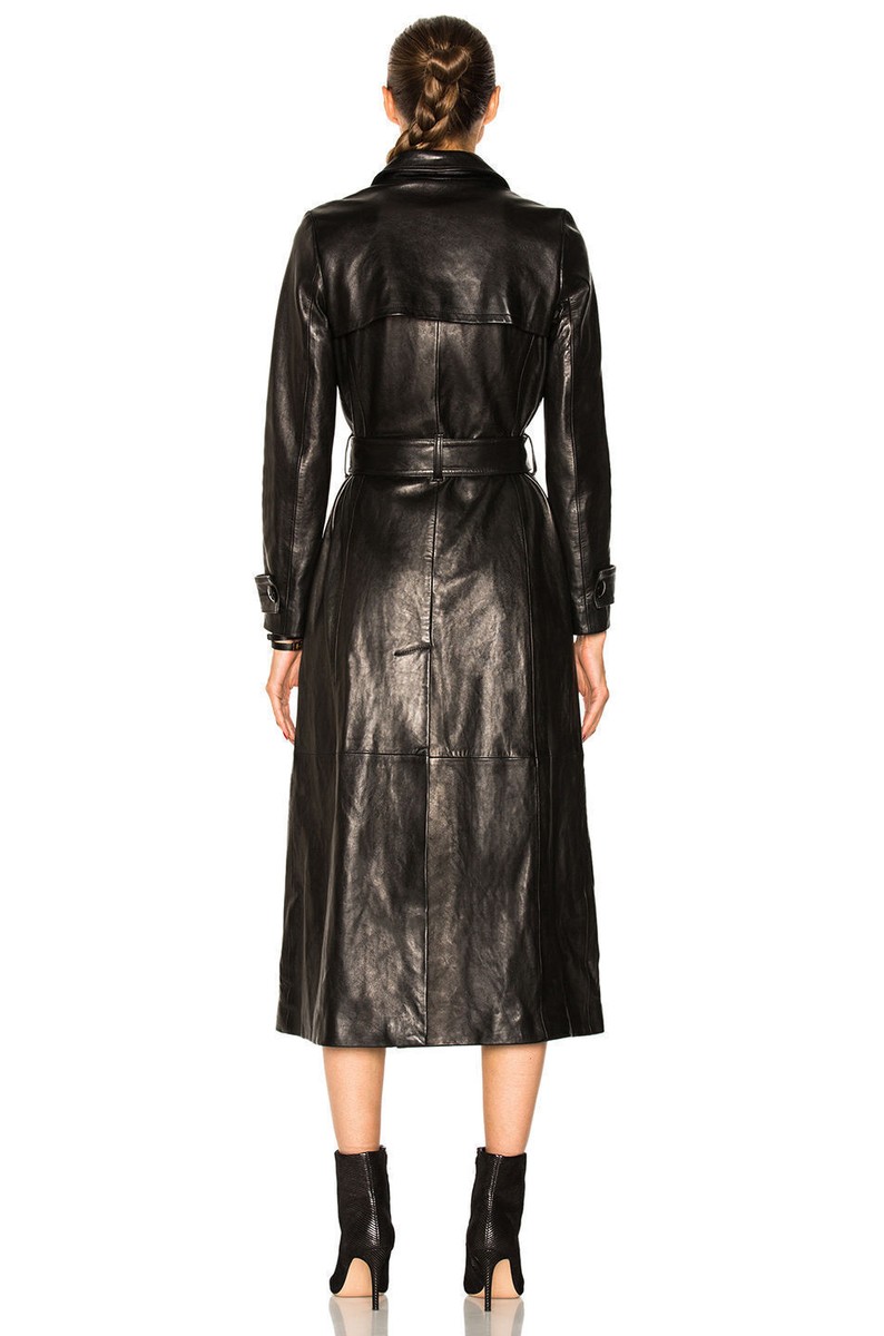 Women's Black Genuine Lambskin Leather Trench Coat Slim Fit