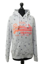 Superdry Womens Hoodie Jumper M Grey Light Grey Patterned Hooded Sweat Cotton