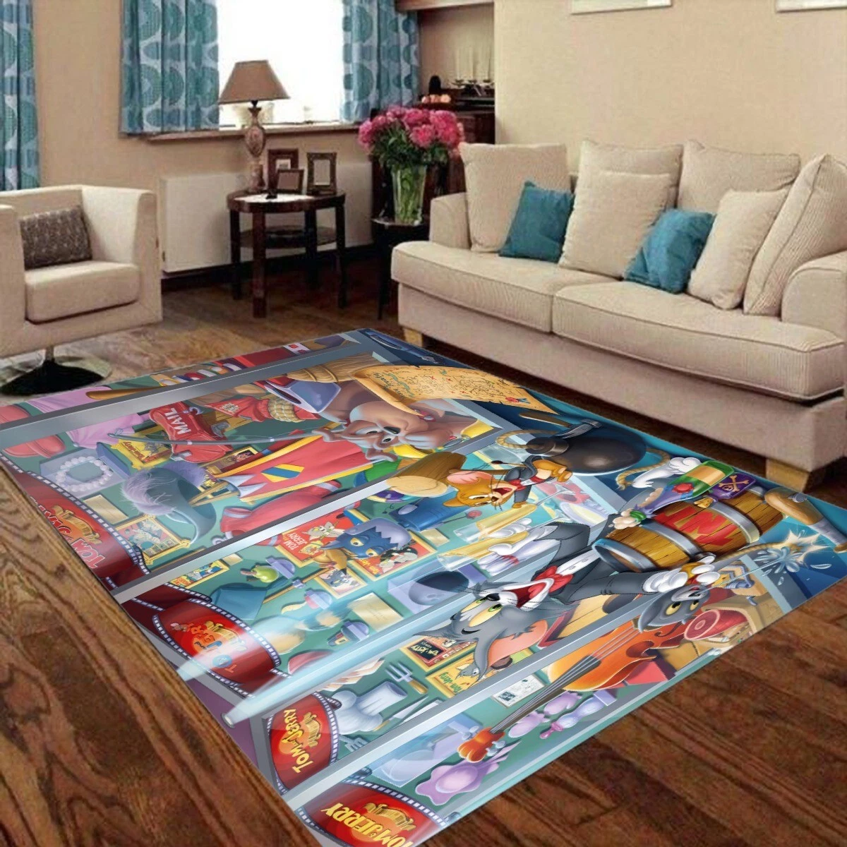 Tom and Jerry Print Foldable Rectangular Floor Rug Anti-Skid Carpet