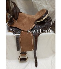 Rough Out Brown Horse Western Barrel Leather Saddle Headstall Set 10"-18" Sizes