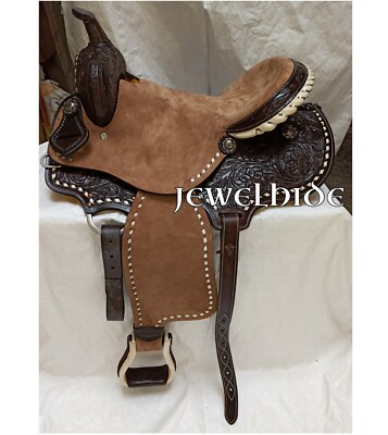 Rough Out Brown Horse Western Leather Barrel Saddle Headstall Set 10''-18'' Sizes