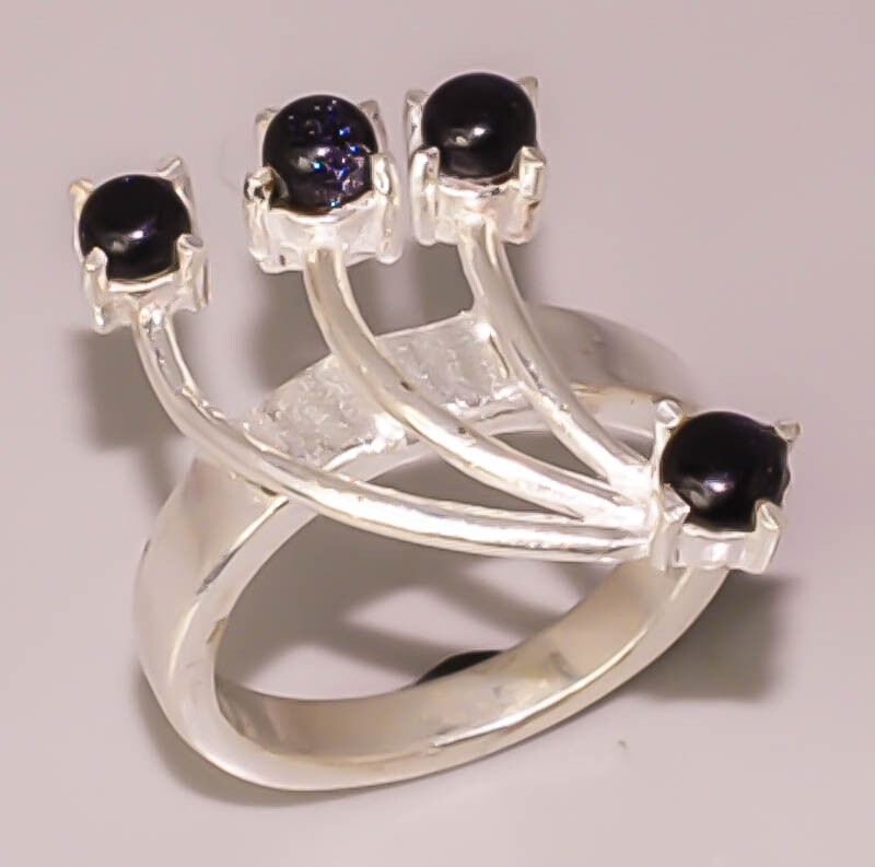 Blue Sunstone Sterling Silver Plated Handmade Ring Size 8