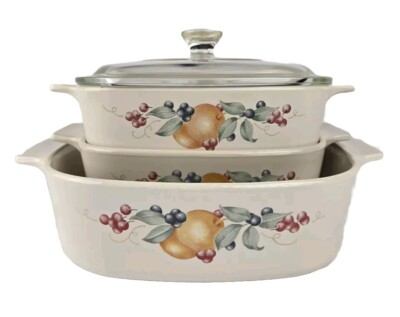 Corningware Corelle ABUNDANCE 3 Square Casserole Baking Dishes w 1 Clear Lid 