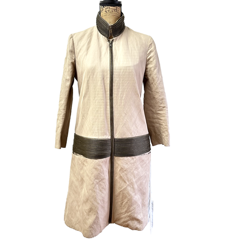 GRYPHON New York Womens Beige Cotton Trench Coat SZ M Zipper Trim Collar Pockets eBay