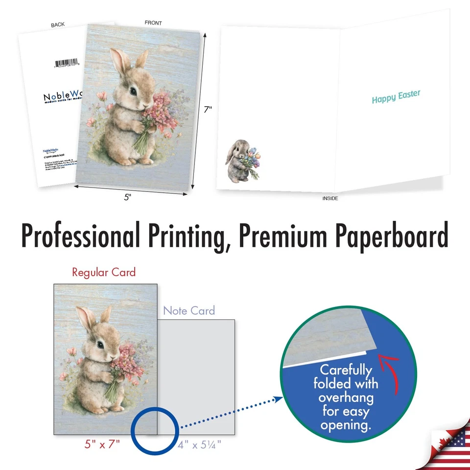 Tarjeta de papel de Pascua con sobre - Conejitos con flores - Rosa Foto 3 de 4