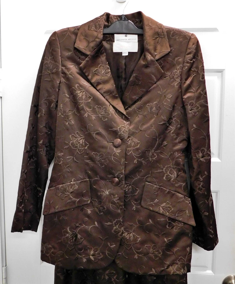 Oscar de la Renta EE. UU. Marrón Brocado Mezcla Seda Falda Traje Talla 6 Foto 2 de 4