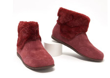 Vionic Suede Leather Faux Fur Slipper Ankle Boots - Maizie - Port Red - 7 M