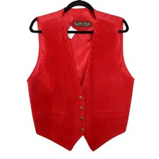 Vintage 80s Western Suede Vest Genuine Leather Cherry Red Cowgirl Womens L Rodeo