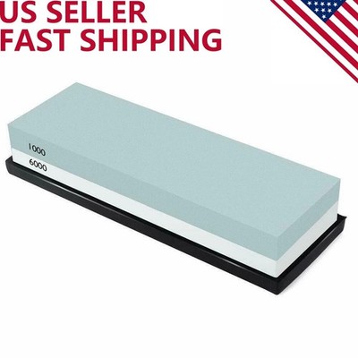 Knife Sharpening Water Stone Kitchen Dual Whetstone Set 1000 6000 Grit Non-Slip