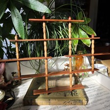 Vintage wooden knick knack wall display shelf rack Whatnot spindle academia mcm