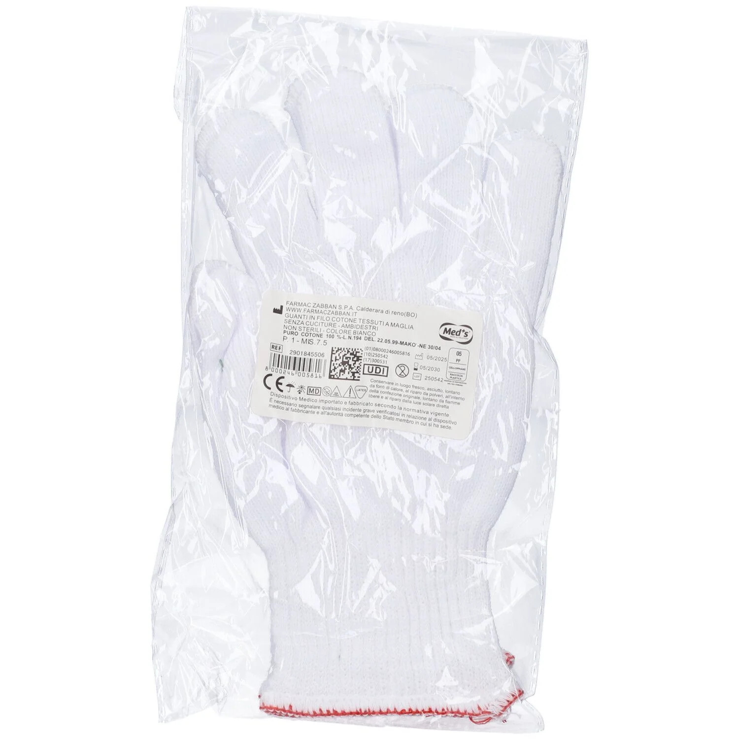 Farmac Zabban Bianco Guanto Non Chirurgico In Cotone Misura 7,5 Per Protezione E Comfort Blister Singolo O Doppio - Immagine 2