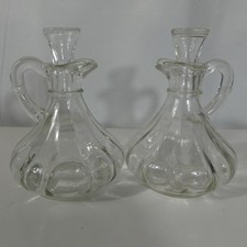 Vintage Clear Glass Cruets Stoppers Lot of 2 Oil Vinegar Dressing Collectible