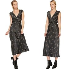 Vince Silk Dress Womens M Floral Gray Midi Slip Simple Formal Neutral Core Basic
