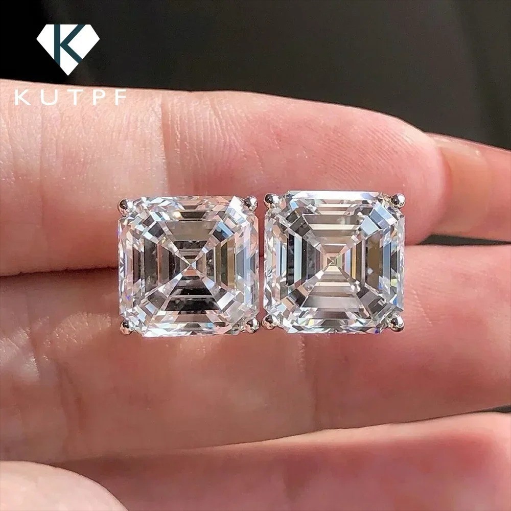 4Ct Asscher Cut Moissanite Stud Earrings in Sterling Silver with Lab Diamond Look  