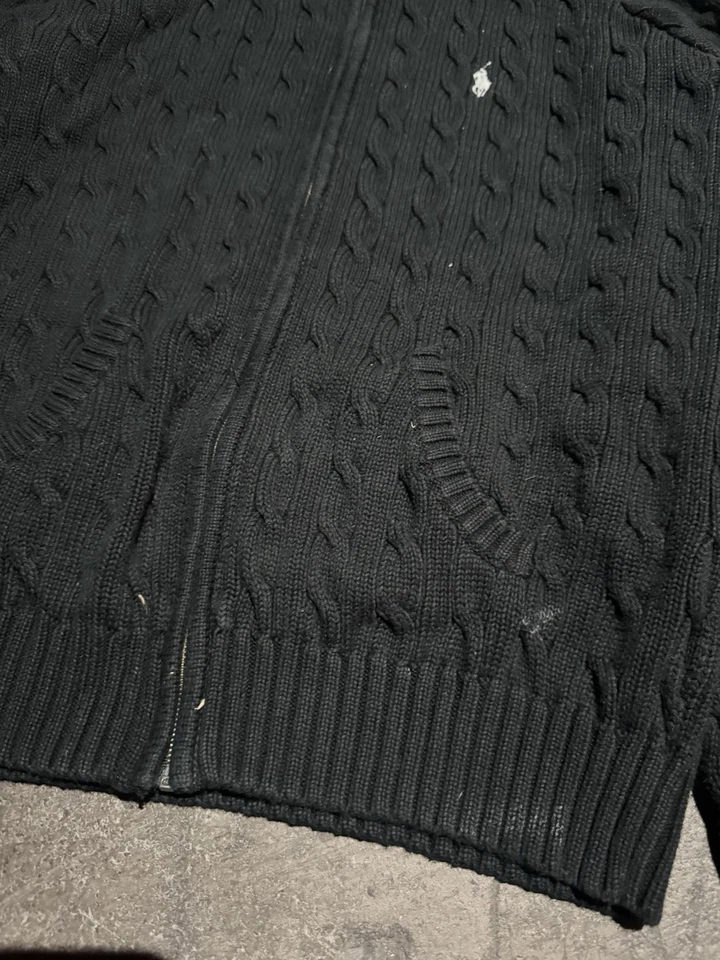 Sudadera con capucha vintage de los 90 Polo Ralph Lauren negra tejida con cable con cremallera para mujer Foto 3 de 4