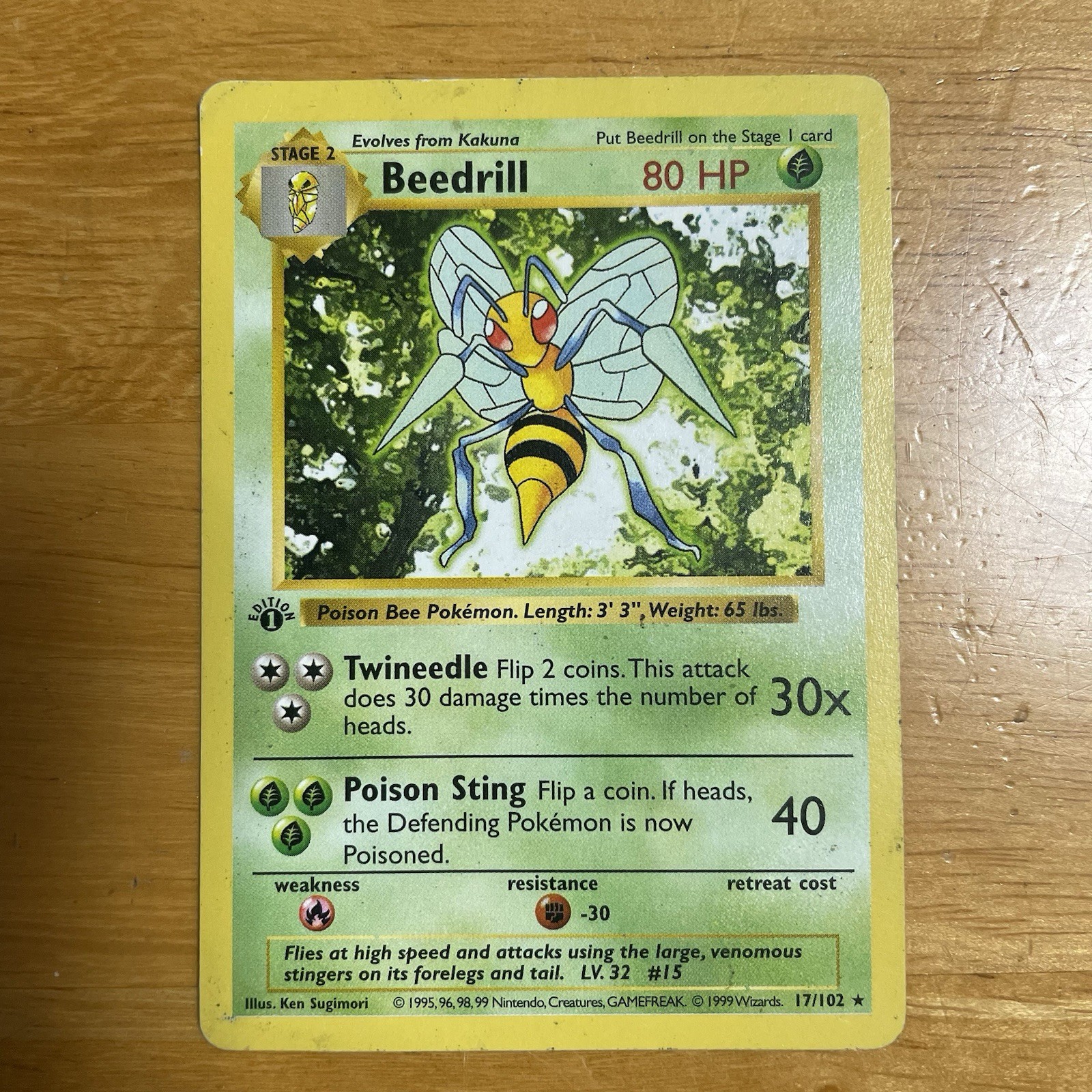 Pokemon Card - Beedrill Base Set Shadowless 17/102 1st Edition Rare