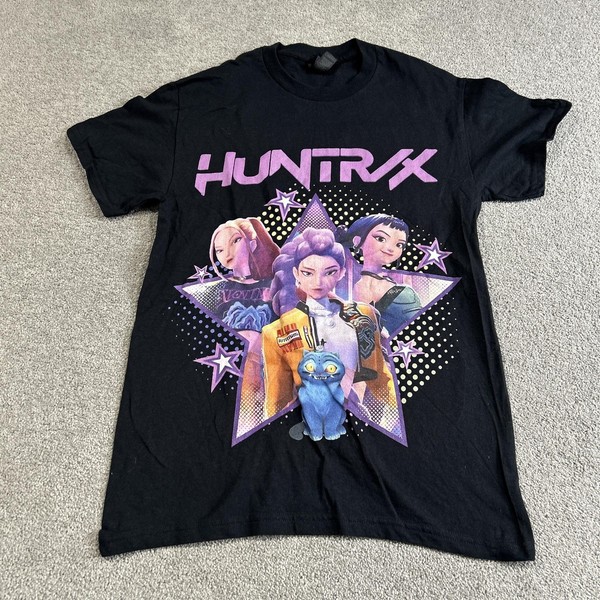 HUNTRX Graphic T-Shirt Womens S Black Anime Short Sleeve K-Pop Demon Hunters