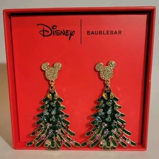 Disney Baublebar Mickey Mouse Christmas Tree Earrings Holiday Jewelry NEW in BOX