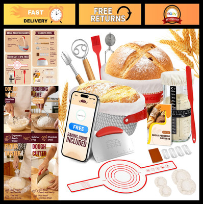 Complete Sourdough Starter Kit - 18 PCS Baking Supplies, Round & Oval Proofing B