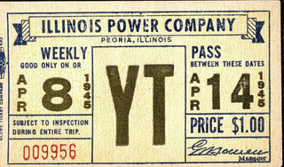 Illinois Power Co Peoria World War II weekly pass April 8 to 14 1945