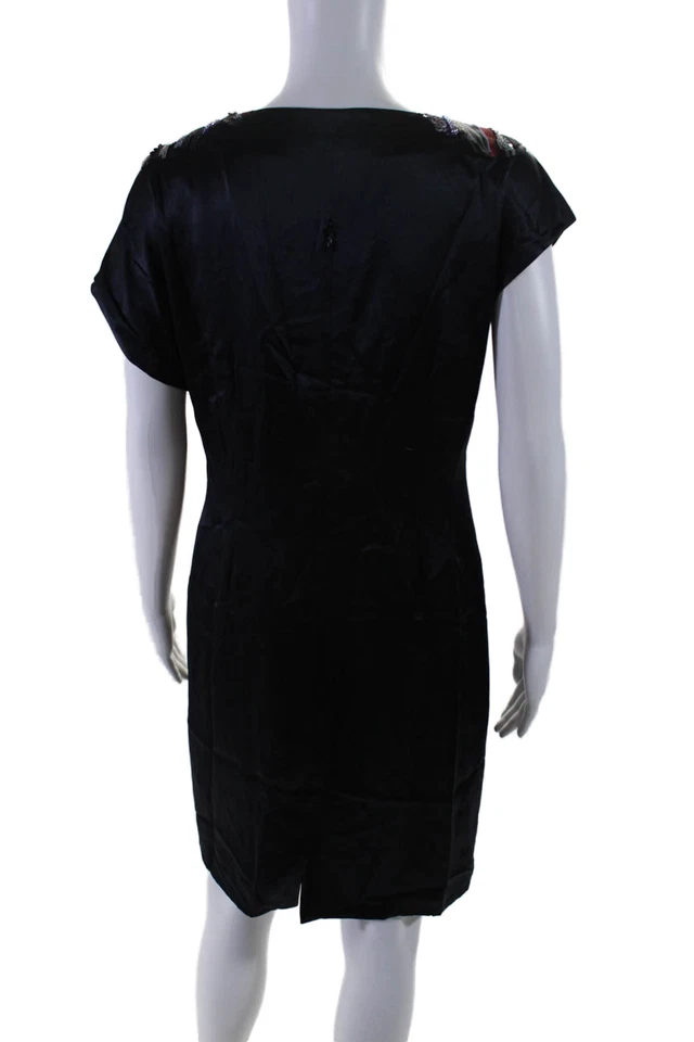 Mint Womens Silk Sequined Knee Length Short Sleeves Dress Midnight Blue Size 6 - Image 3 of 4