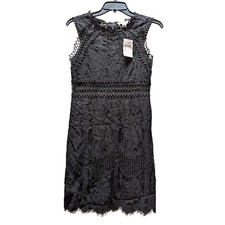 FAVLUX Black Lace/Crochet Overlay Lined Sleeveless Sheath Mini Dress Small NEW
