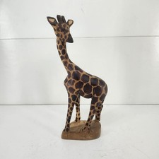 Vintage 8" Wooden Giraffe Figurine Hand Carved and Painted Safari Decor Africa