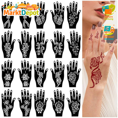 Henna Tattoo Schablonen Set 20 Blatt Selbstklebend Mehndi Vorlagen für Hände