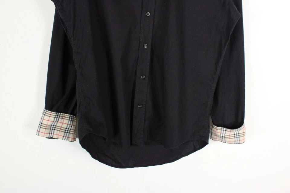 Burberry Button Down Long Sleeve Formal Shirt Men's Slim XL Black Designer Logo - Image 3 of 4